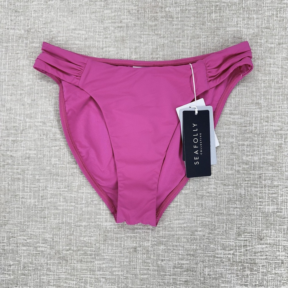 Seafolly High Leg‎ Ruched Side Bikini Bottom Womens 6 Hot Pink Swimwear